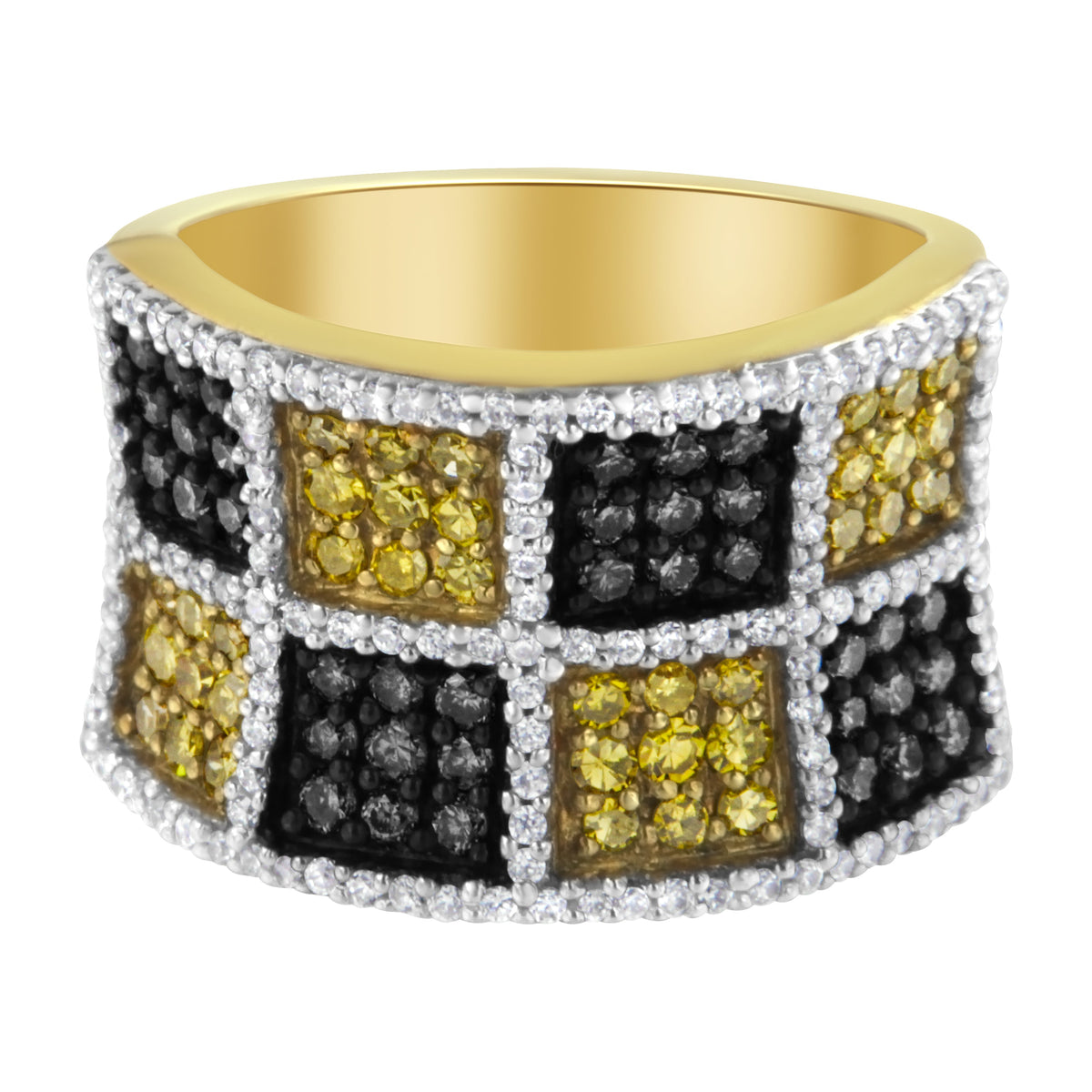 Anillo de oro amarillo de 14 K con diamantes redondos, amarillos y de color champán (1 1/2 ct. p.t., color H-I, claridad I1-I2)