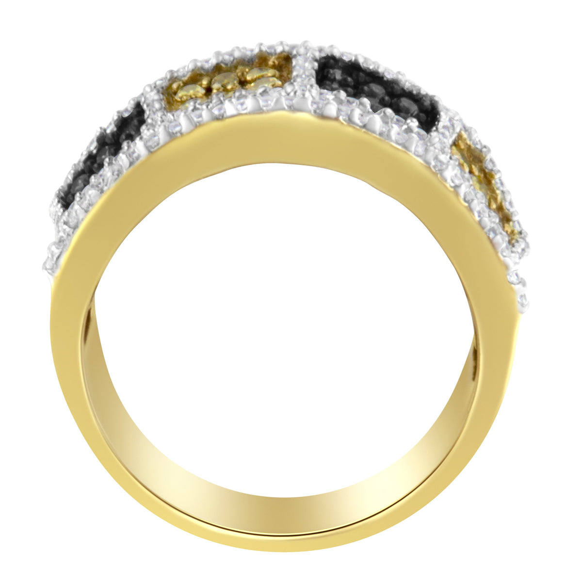 Anillo de oro amarillo de 14 K con diamantes redondos, amarillos y de color champán (1 1/2 ct. p.t., color H-I, claridad I1-I2)