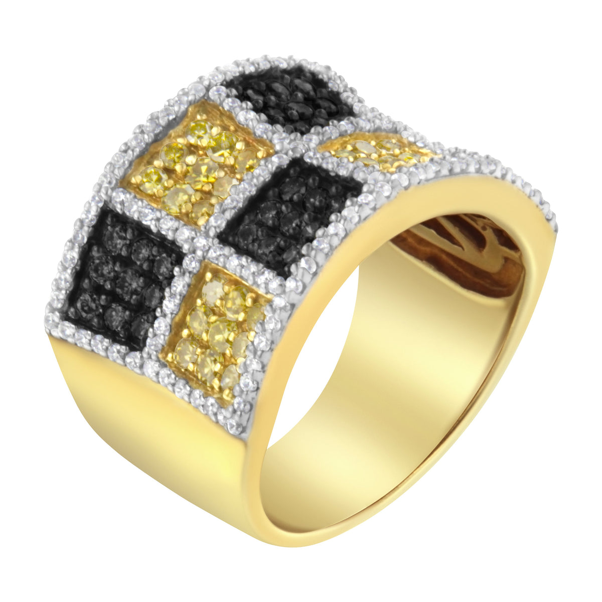 Anillo de oro amarillo de 14 K con diamantes redondos, amarillos y de color champán (1 1/2 ct. p.t., color H-I, claridad I1-I2)