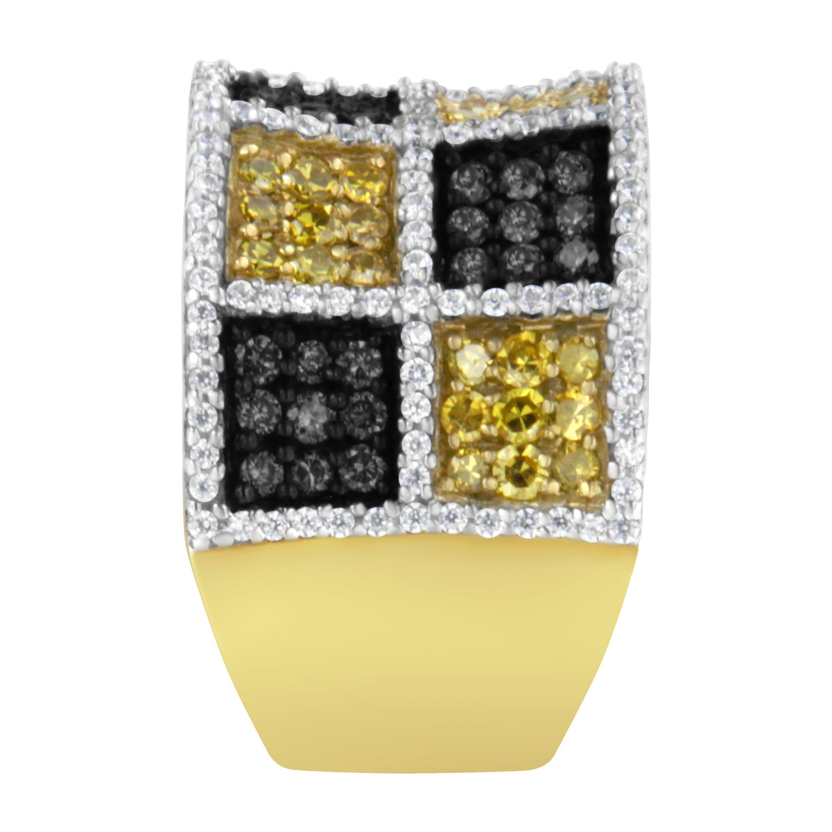 Anillo de oro amarillo de 14 K con diamantes redondos, amarillos y de color champán (1 1/2 ct. p.t., color H-I, claridad I1-I2)