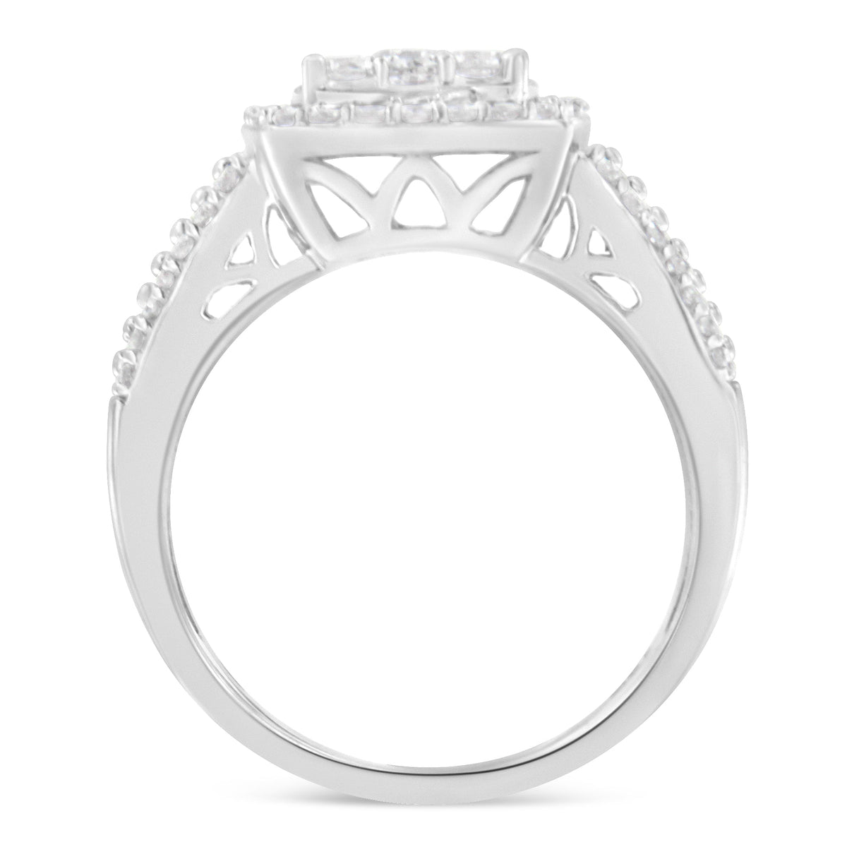 Anillo de racimo de diamantes de oro blanco de 10K (1 quilate en total, color H-I, claridad I1-I2) - Talla 6-3/4