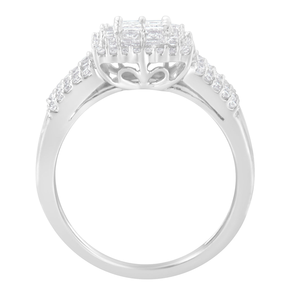 Anillo de racimo de diamantes de oro blanco de 10 quilates (1 quilate en total, color H-I, claridad I1-I2)