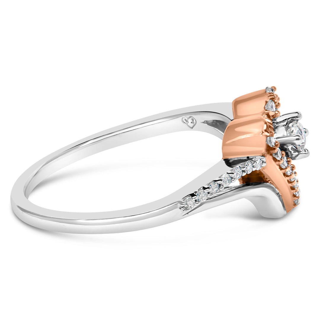 10K Rose Gold over .925 Sterling Silver â…• Cttw Diamond Split Shank Open Heart Cocktail Ring (I-J Color, I2-I3 Clarity)