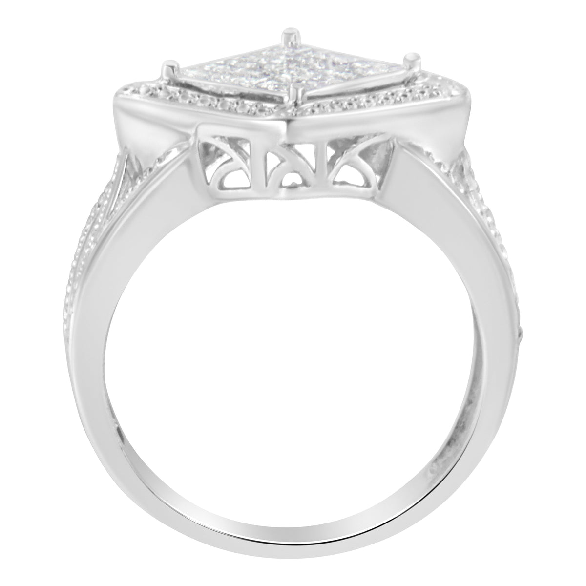 .925 Sterling Silver 2/5 Cttw Princess Cut Diamond Square On Point Cluster Composite Cocktail Ring (H-I Color, SI1-SI2 Clarity) - Size 6 - image 9 of 10