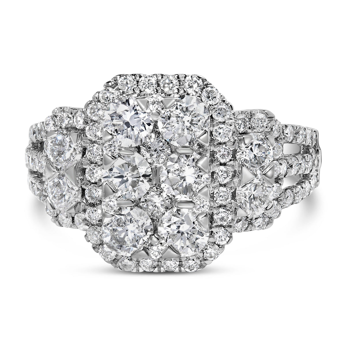 Anillo de cóctel de oro blanco de 14 quilates con racimo de diamantes de 2 1/4 quilates en total (color G-H, claridad SI2-I1) - Talla 7