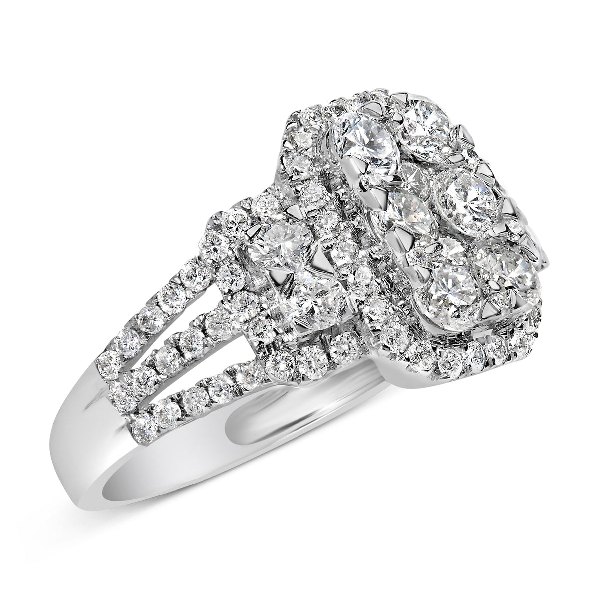 Anillo de cóctel de oro blanco de 14 quilates con racimo de diamantes de 2 1/4 quilates en total (color G-H, claridad SI2-I1) - Talla 7