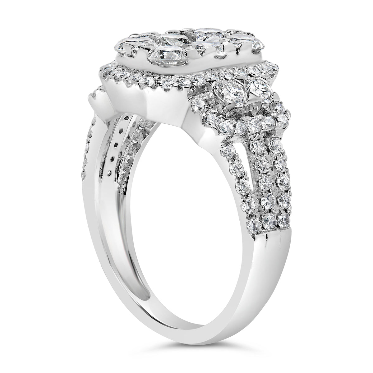 Anillo de cóctel de oro blanco de 14 quilates con racimo de diamantes de 2 1/4 quilates en total (color G-H, claridad SI2-I1) - Talla 7