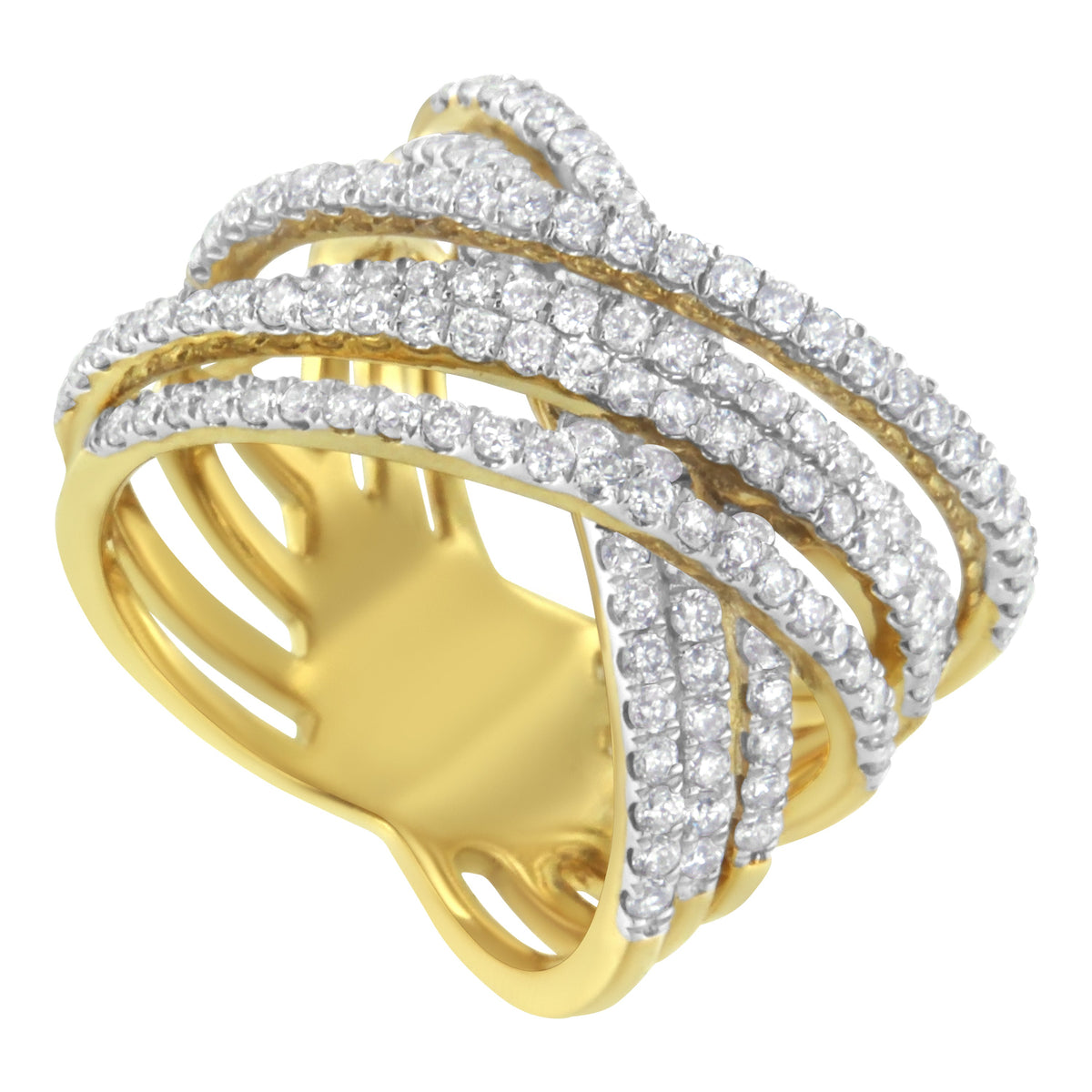 Anillo de oro amarillo de 10 qt con diamantes y diseño Bypass (1 5/8 qt, color H-I, claridad SI2-I1)