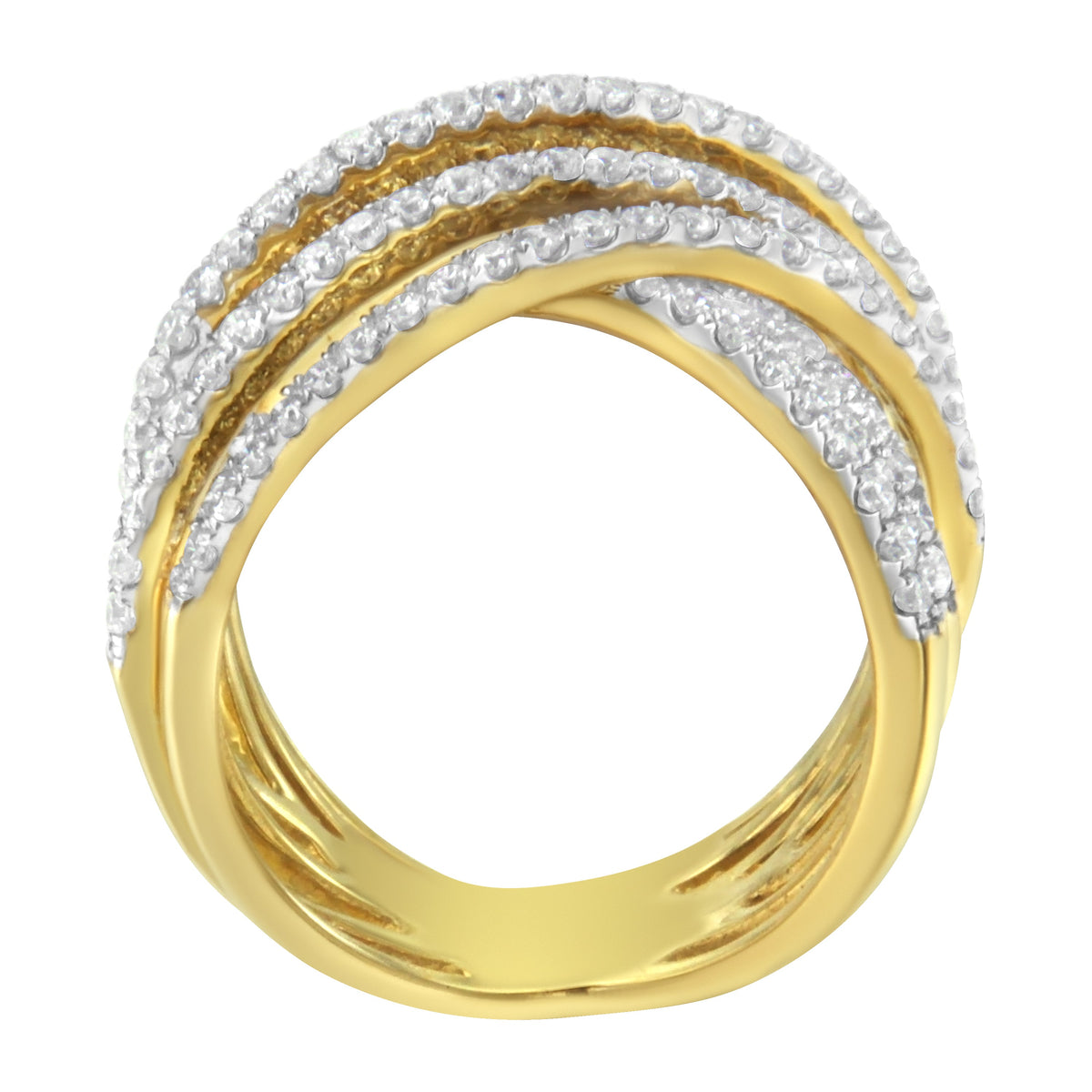 Anillo de oro amarillo de 10 qt con diamantes y diseño Bypass (1 5/8 qt, color H-I, claridad SI2-I1)