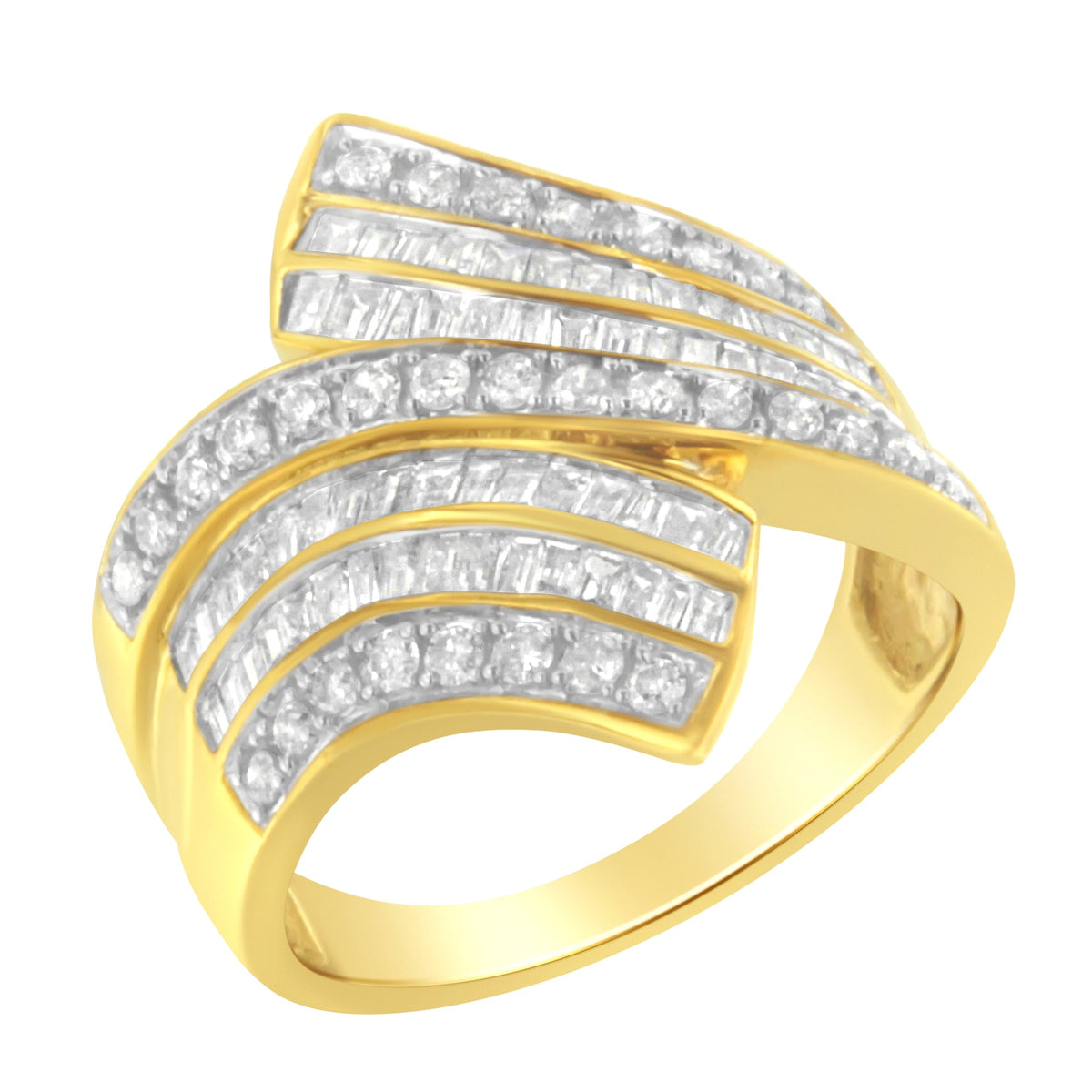 Anillo Bypass de Oro Amarillo de 10K con Diamantes (1 1/7 Cttw, Color I-J, Claridad I1-I2) - Talla 5
