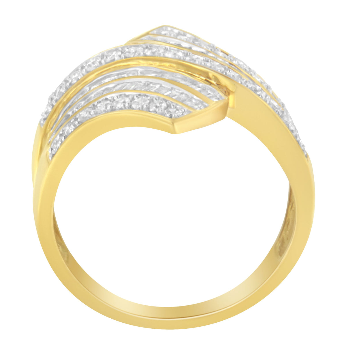 Anillo Bypass de Oro Amarillo de 10K con Diamantes (1 1/7 Cttw, Color I-J, Claridad I1-I2) - Talla 5