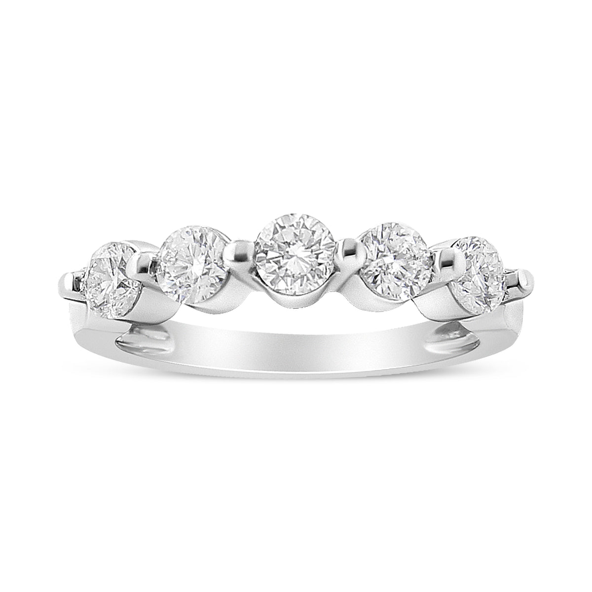 Anillo de banda de 5 piedras de oro blanco de 14 quilates con diamantes de talla redonda brillante de 1,00 quilates en total (color H-I, claridad SI2-I1) - Talla 7