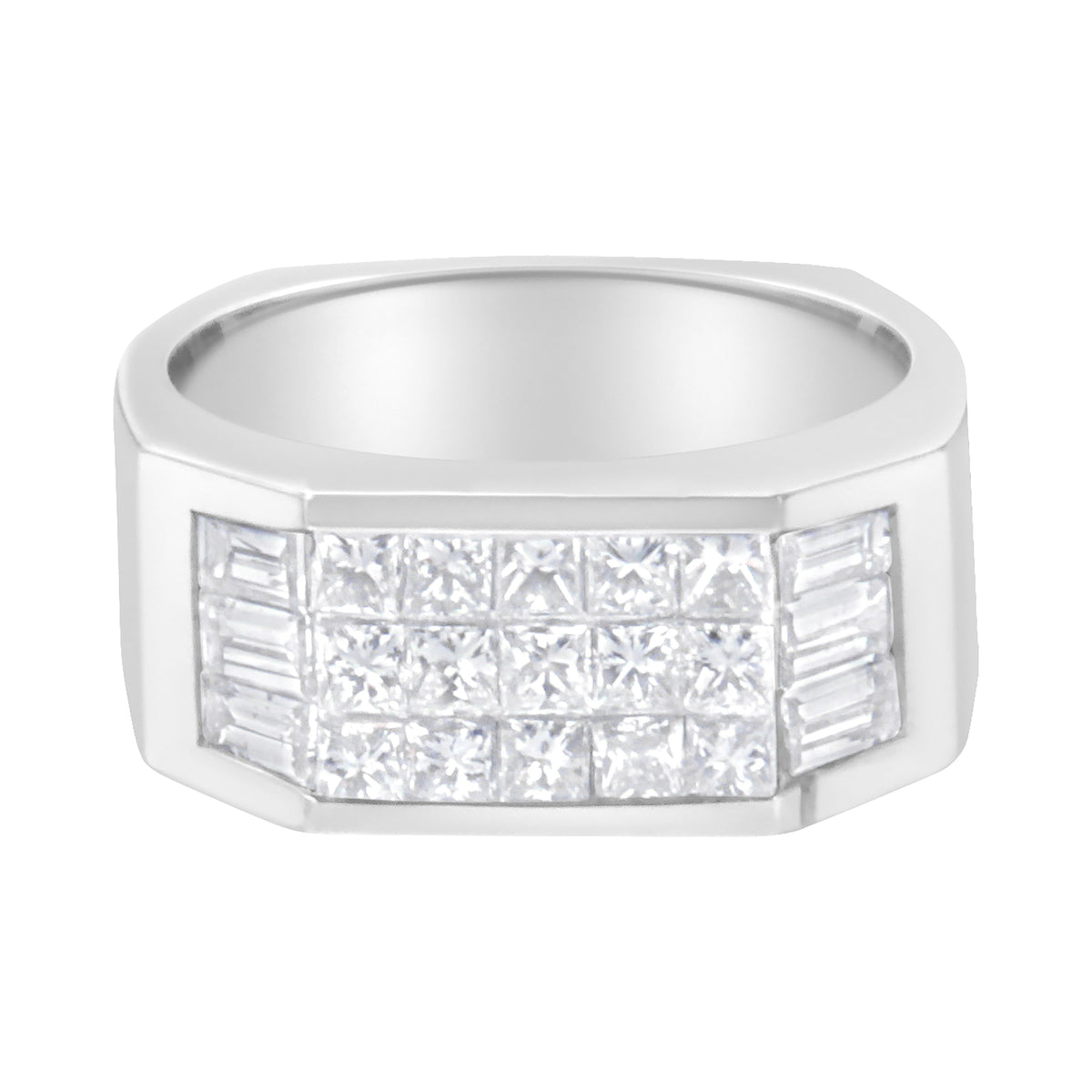 Anillo de diamantes de oro blanco de 14 quilates (1 3/4 quilates en total, color G-H, claridad VS2-SI1)
