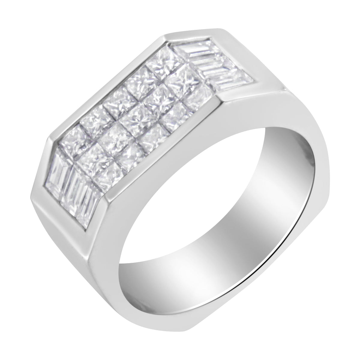 Anillo de diamantes de oro blanco de 14 quilates (1 3/4 quilates en total, color G-H, claridad VS2-SI1)