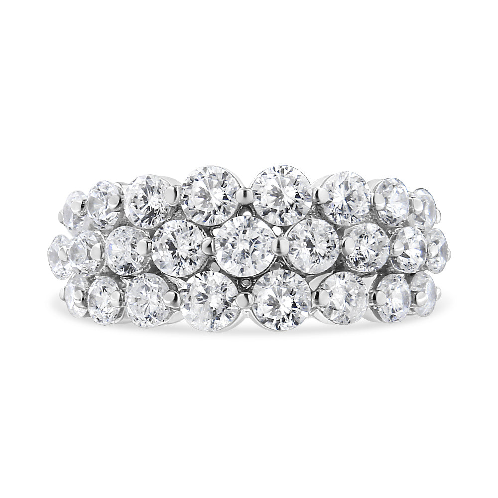 Anillo de oro blanco de 10K con 2 1/2 quilates de diamante natural redondo de 3 hileras (color I-J, claridad I1-I2) - Talla 7