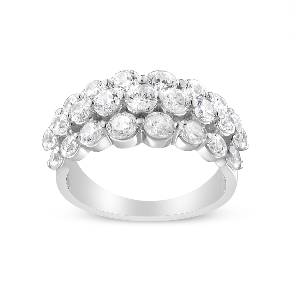 Anillo de oro blanco de 10K con 2 1/2 quilates de diamante natural redondo de 3 hileras (color I-J, claridad I1-I2) - Talla 7