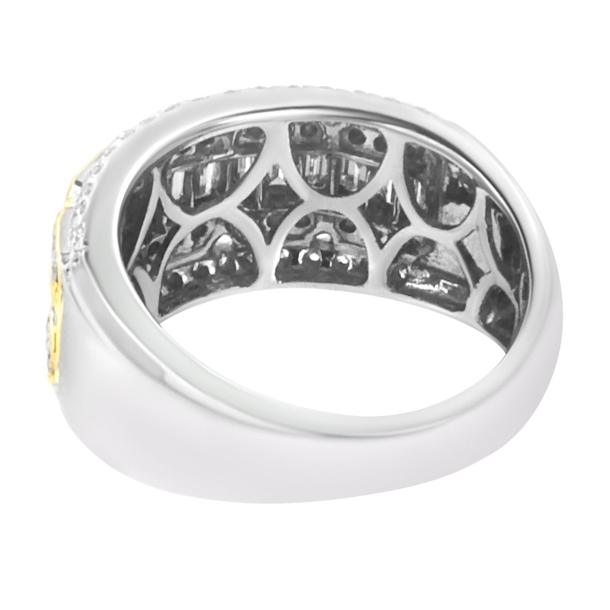 Anillo de oro blanco y amarillo de 10K con diamantes baguette y de talla redonda de 1,00 quilates, estilo Art Déco, multihilera (color I-J, claridad I1-I2) - Talla 7