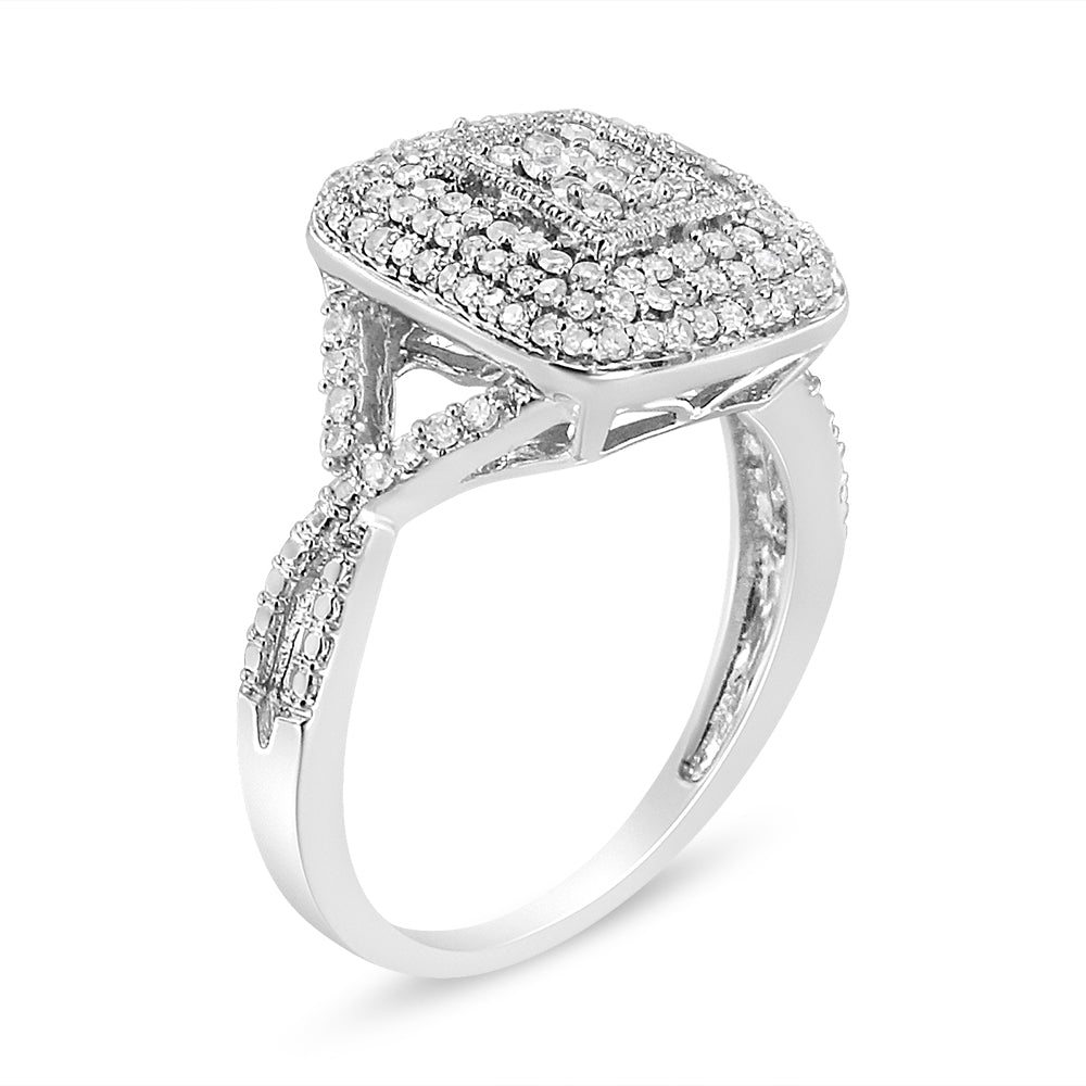 Anillo de plata esterlina .925 con diseño de racimo de diamantes de talla redonda de 1/2 quilate (I-J, I1-I2) - Talla 7