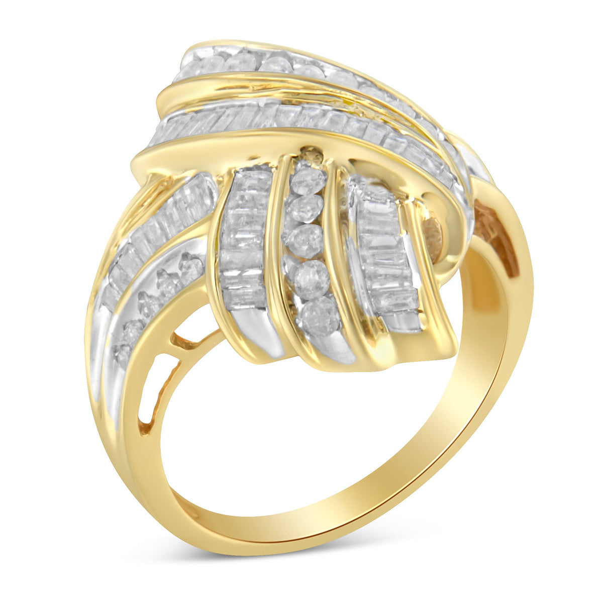 Anillo de cóctel de diamantes de oro amarillo de 10 quilates (1,2 quilates en total, color I-J, claridad I2-I3) - Talla 8