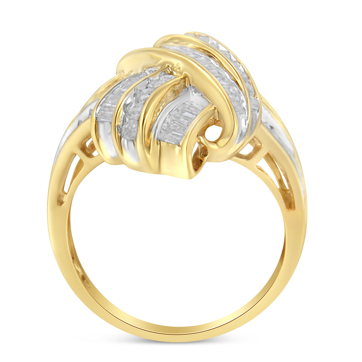 Anillo de cóctel de diamantes de oro amarillo de 10 quilates (1,2 quilates en total, color I-J, claridad I2-I3) - Talla 8