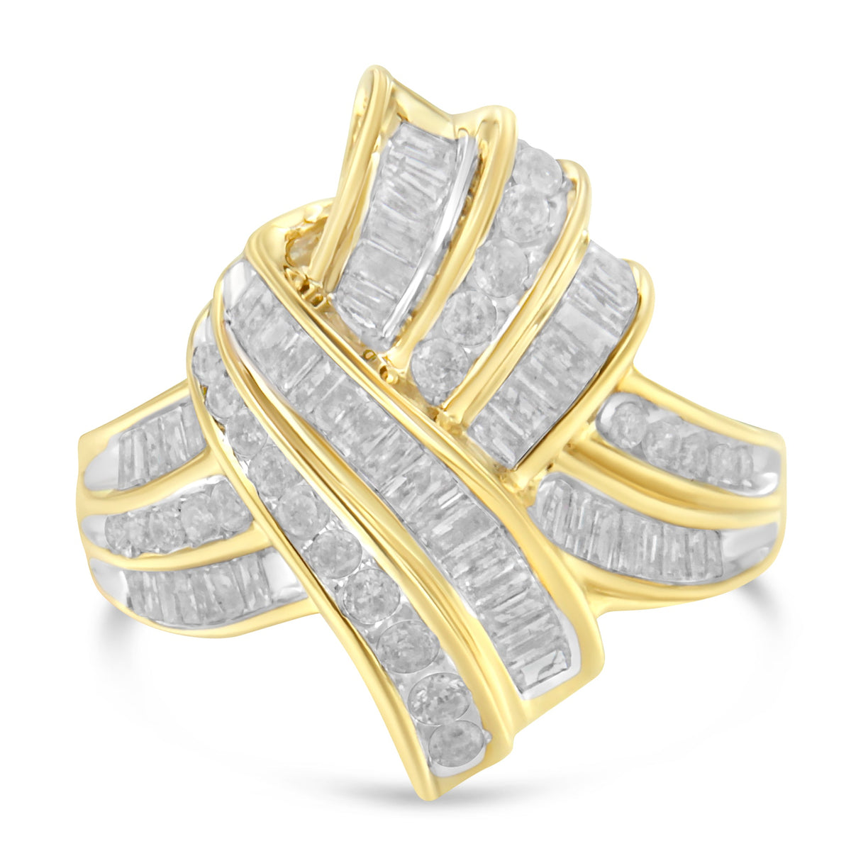 Anillo de cóctel de diamantes de oro amarillo de 10 quilates (1,2 quilates en total, color I-J, claridad I2-I3) - Talla 8