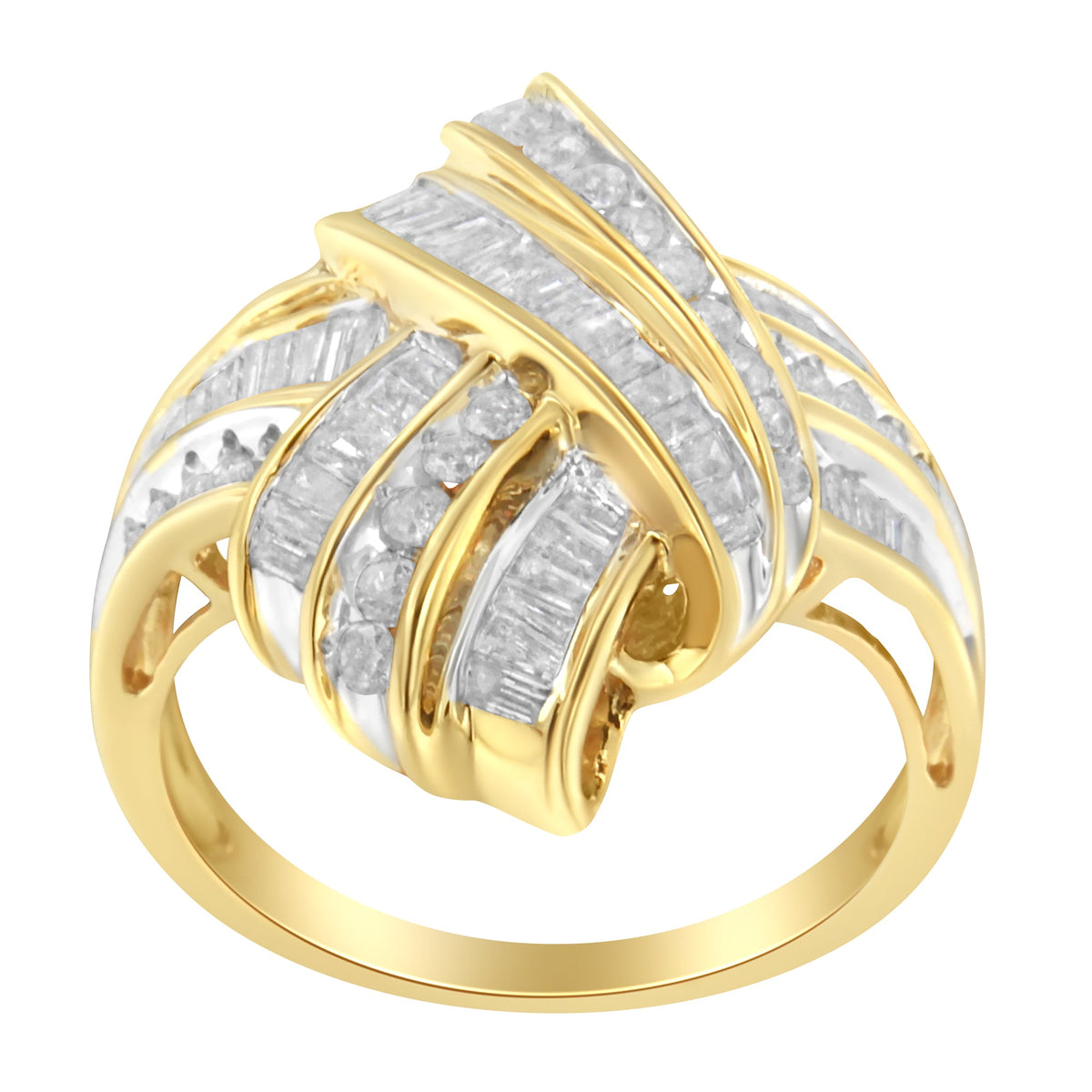 Anillo de cóctel de diamantes de oro amarillo de 10 quilates (1,2 quilates en total, color I-J, claridad I2-I3) - Talla 8