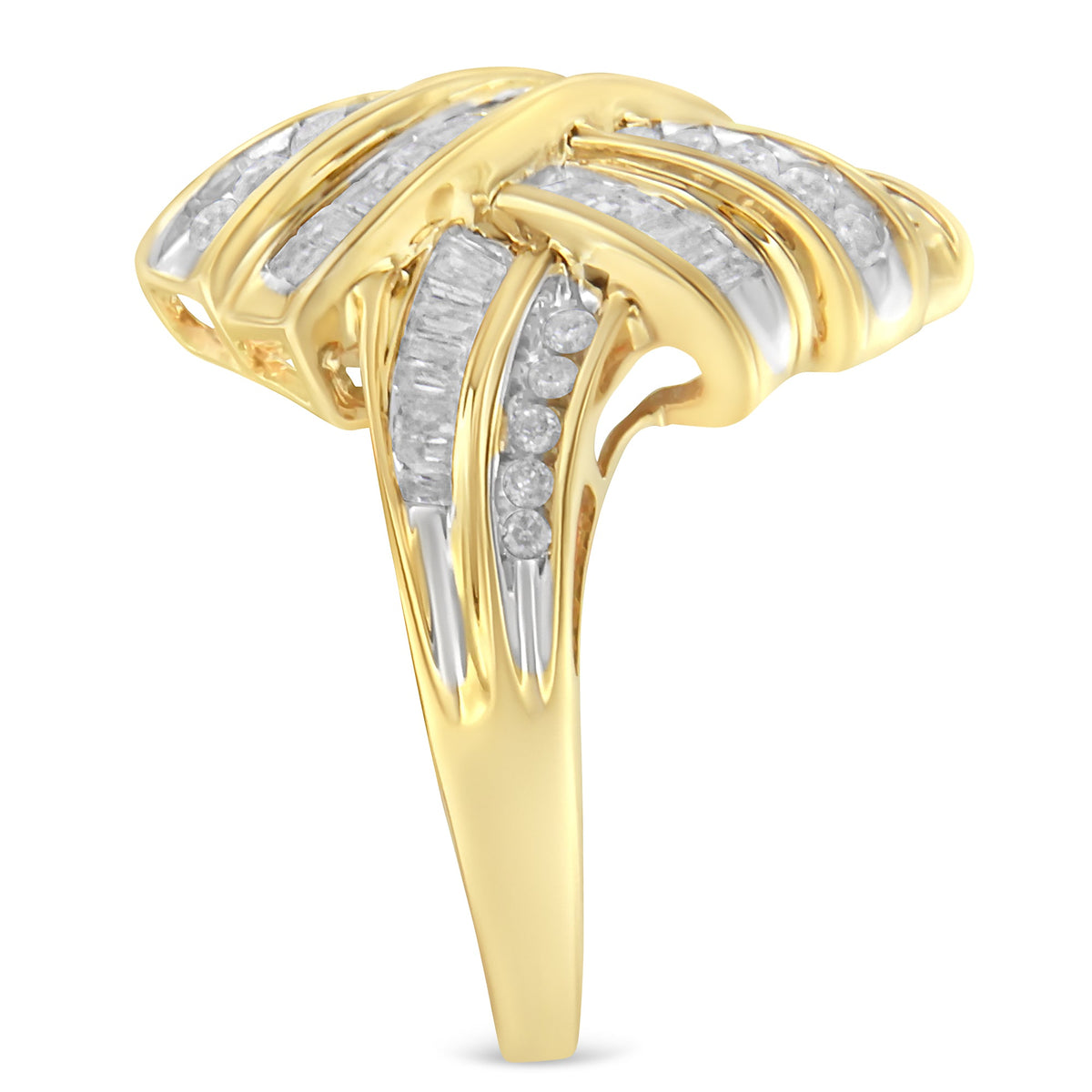 Anillo de cóctel de diamantes de oro amarillo de 10 quilates (1,2 quilates en total, color I-J, claridad I2-I3) - Talla 8