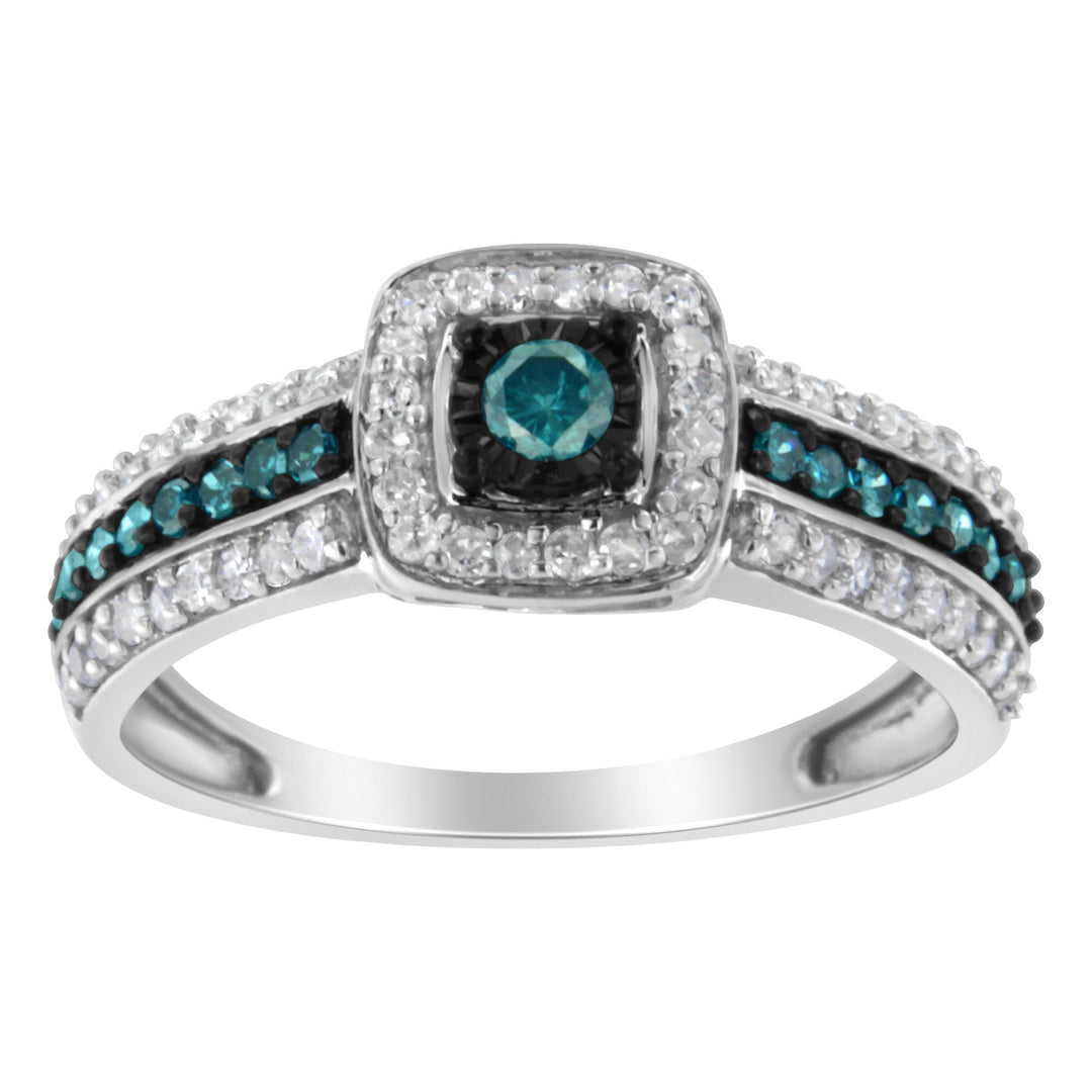 .925 Sterling Silver Treated Blue Miracle-Set Diamond Engagement Ring (1/2 Cttw, J-K Color, I1-I2 Clarity) - Size 6