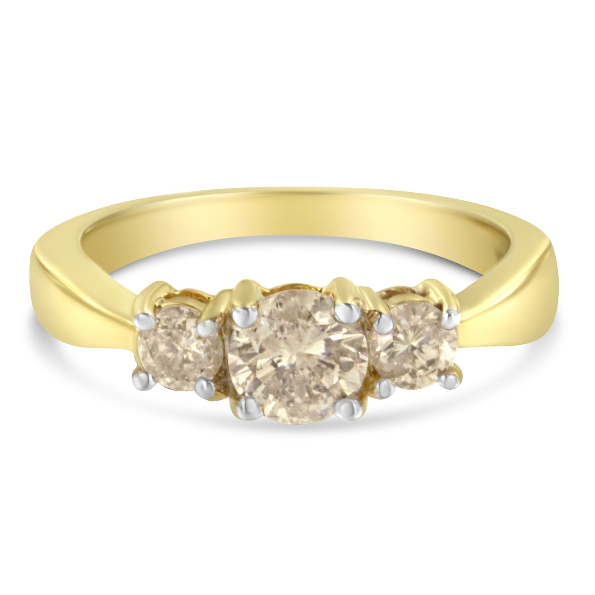 Anillo de banda de tres piedras con diamantes de oro amarillo de 10 qt (1,00 qt en total, color J-K, claridad I2-I3)
