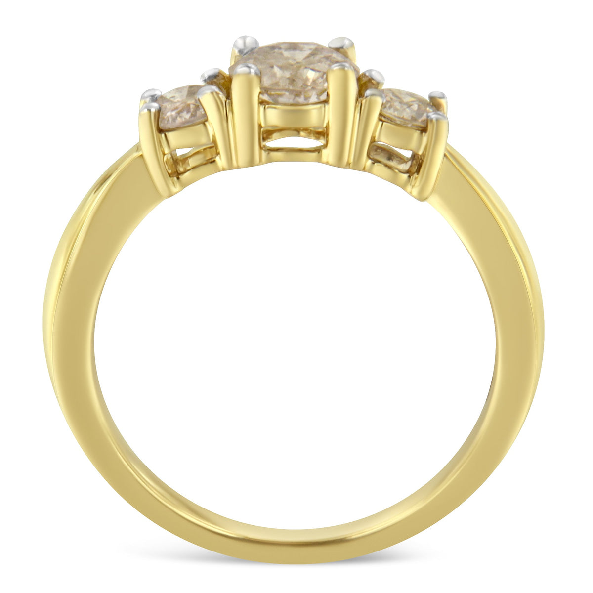 Anillo de banda de tres piedras con diamantes de oro amarillo de 10 qt (1,00 qt en total, color J-K, claridad I2-I3)