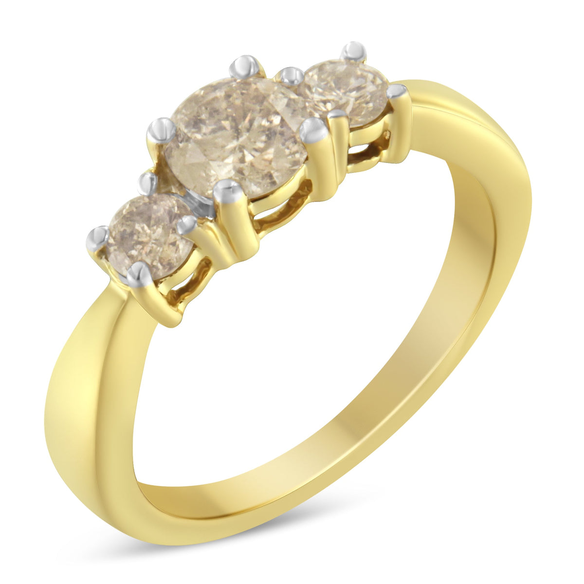Anillo de banda de tres piedras con diamantes de oro amarillo de 10 qt (1,00 qt en total, color J-K, claridad I2-I3)