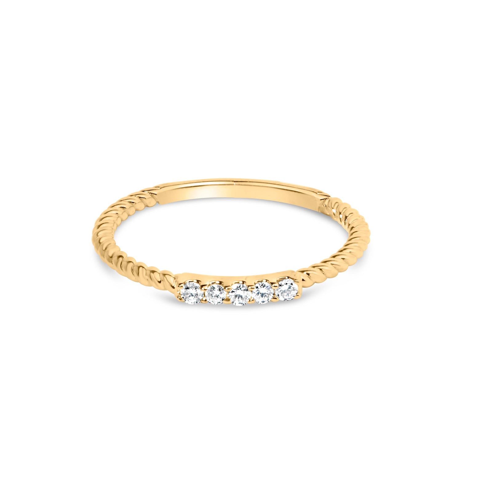 10K Yellow Gold 1/10 Cttw Diamond 5 Stone Braided Shank Band Ring (I-J Color, I2-I3 Clarity)- Ring Size 6