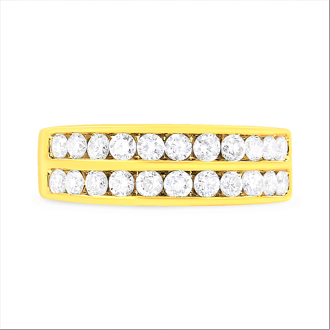 10K Yellow Gold Two-Row Diamond Band Ring (1 Cttw, J-K Color, I1-I2 Clarity) - Size 6