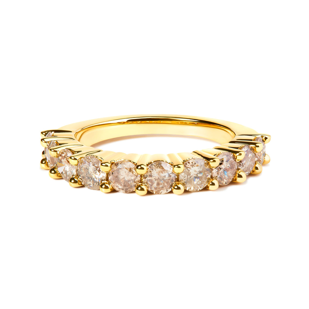 14K Yellow Gold Plated .925 Sterling Silver 2.0 Cttw Round Brilliant Cut Diamond 10 Stone Anniversary Band Ring (J-K Color, I1-I2 Clarity) - Size 7