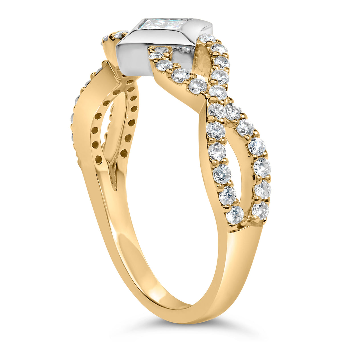 Anillo de oro de 10K bicolor con diamante de 5/8 Cttw en forma de cometa y vástago trenzado (color H-I, claridad SI2-I1)