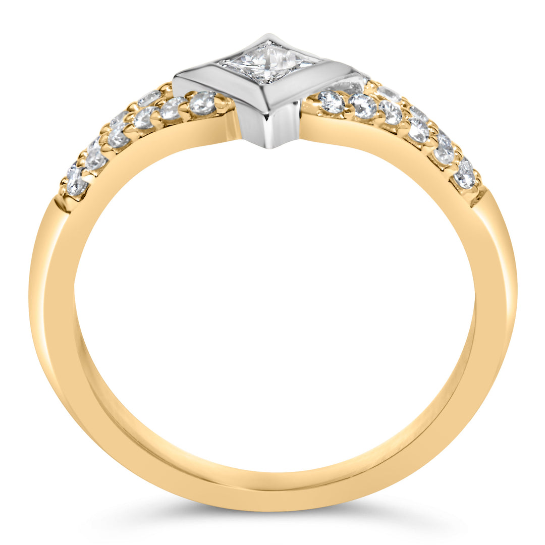 10K Two Tone Color 1/2 Cttw Diamond Kite and Split Shank Ring (H-I Color,SI2-I1 Clarity)