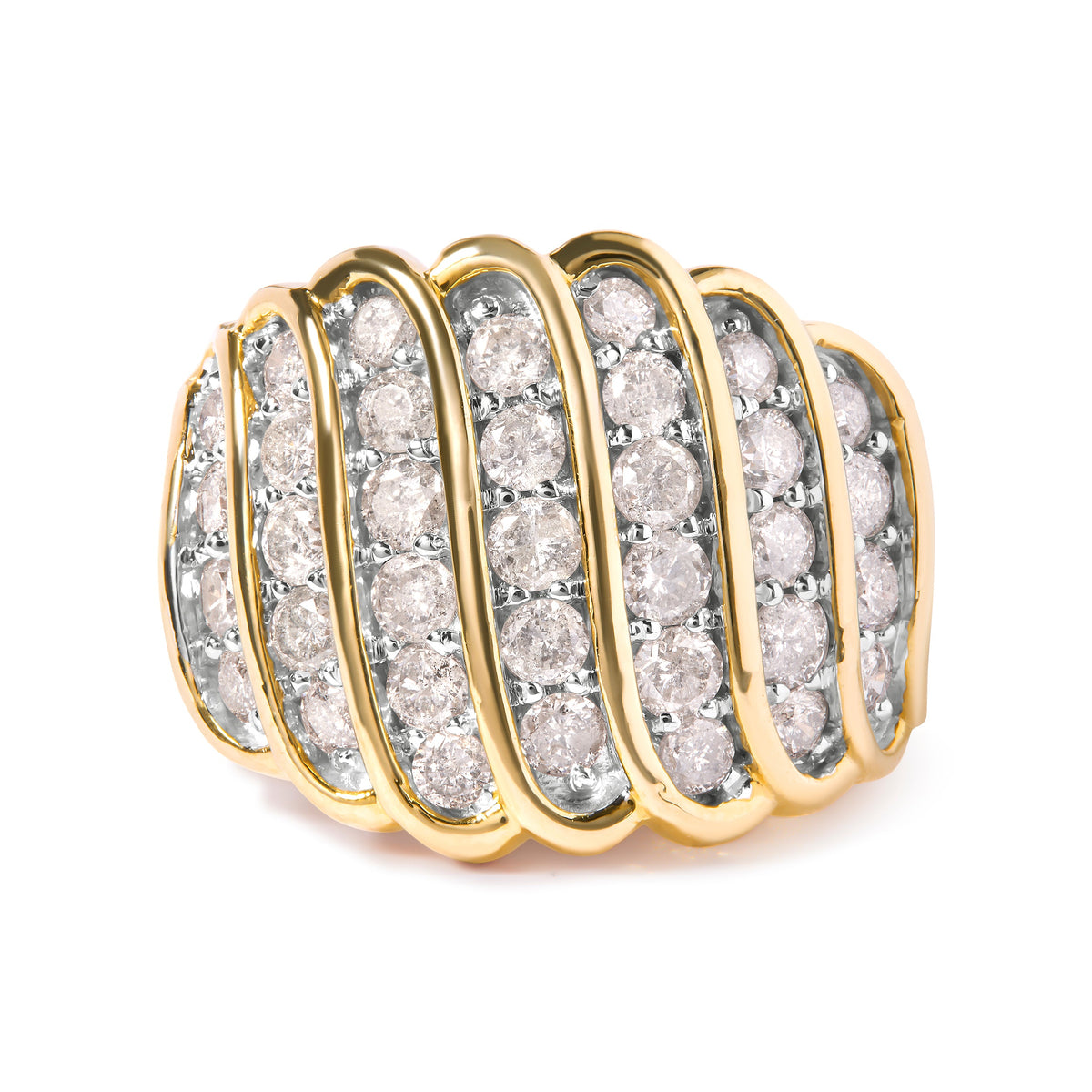 Anillo de banda de varias filas de diamantes de 2.00 Cttw de plata de ley 925 bañada en oro amarillo de 14K (color J-K, claridad I1-I2) - Talla 7