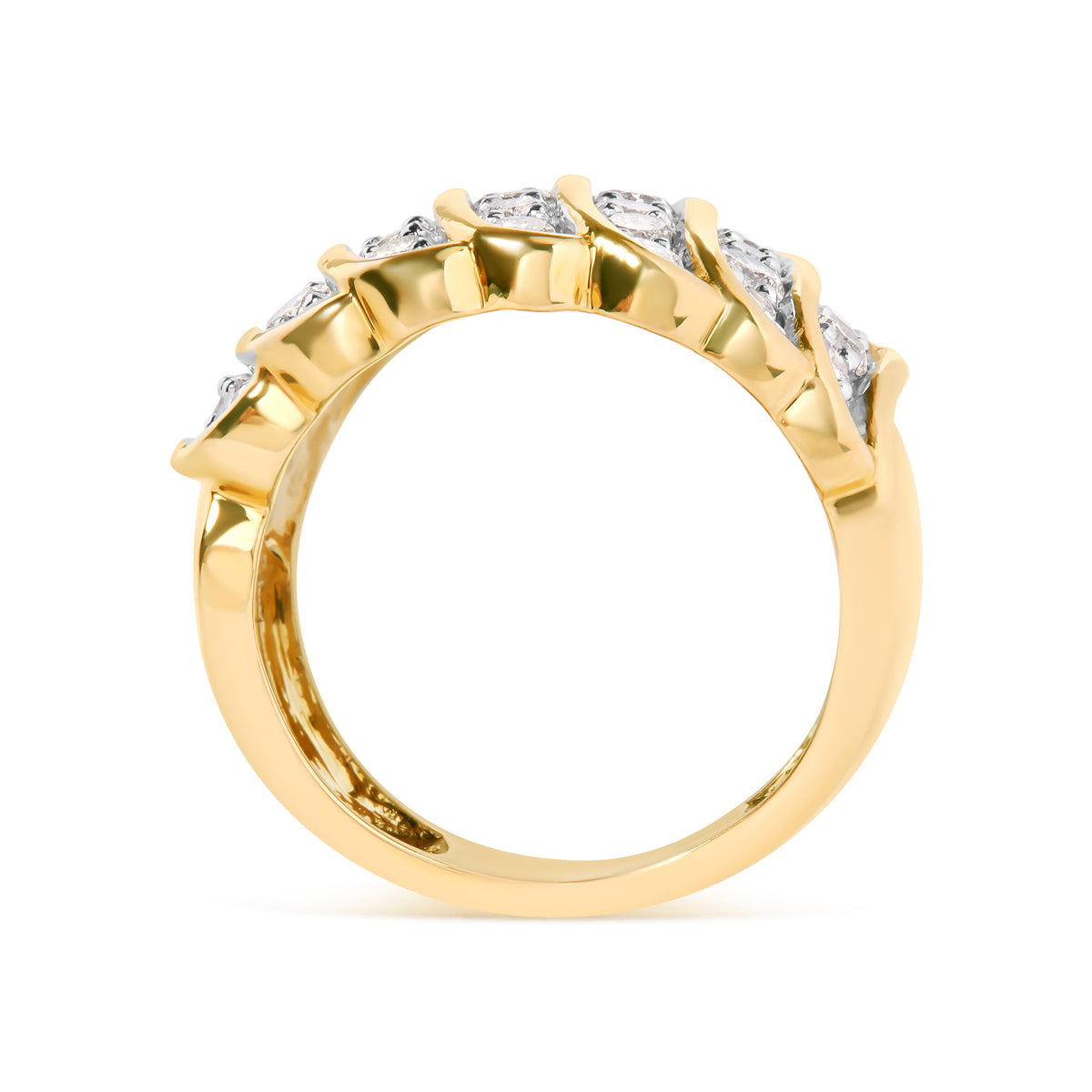 Anillo de banda de varias filas de diamantes de 2.00 Cttw de plata de ley 925 bañada en oro amarillo de 14K (color J-K, claridad I1-I2) - Talla 7