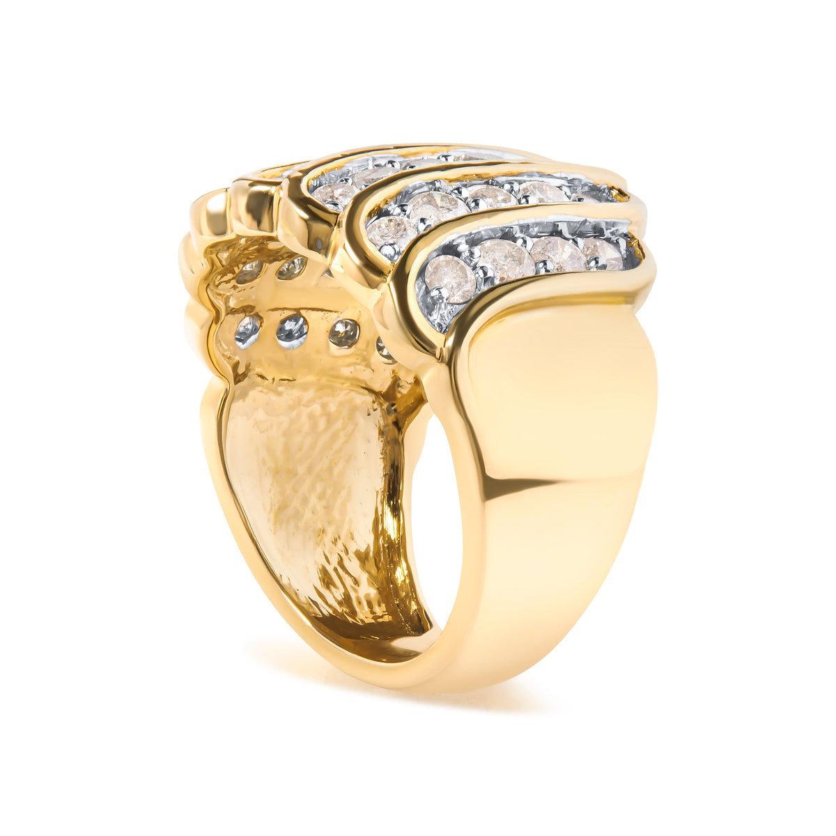 Anillo de banda de varias filas de diamantes de 2.00 Cttw de plata de ley 925 bañada en oro amarillo de 14K (color J-K, claridad I1-I2) - Talla 7