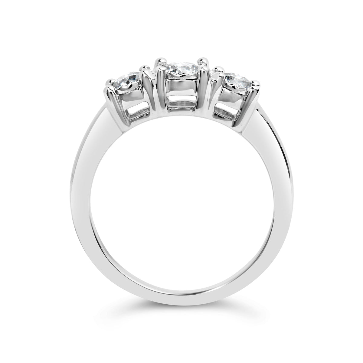 Anillo de oro blanco de 14 quilates con 1/2 quilate total de peso (CTTW) de diamantes cultivados en laboratorio redondos en engaste "milagroso" con tres piedras en placa de ilusión (color F-G, claridad VS1-VS2) - Talla de anillo 7