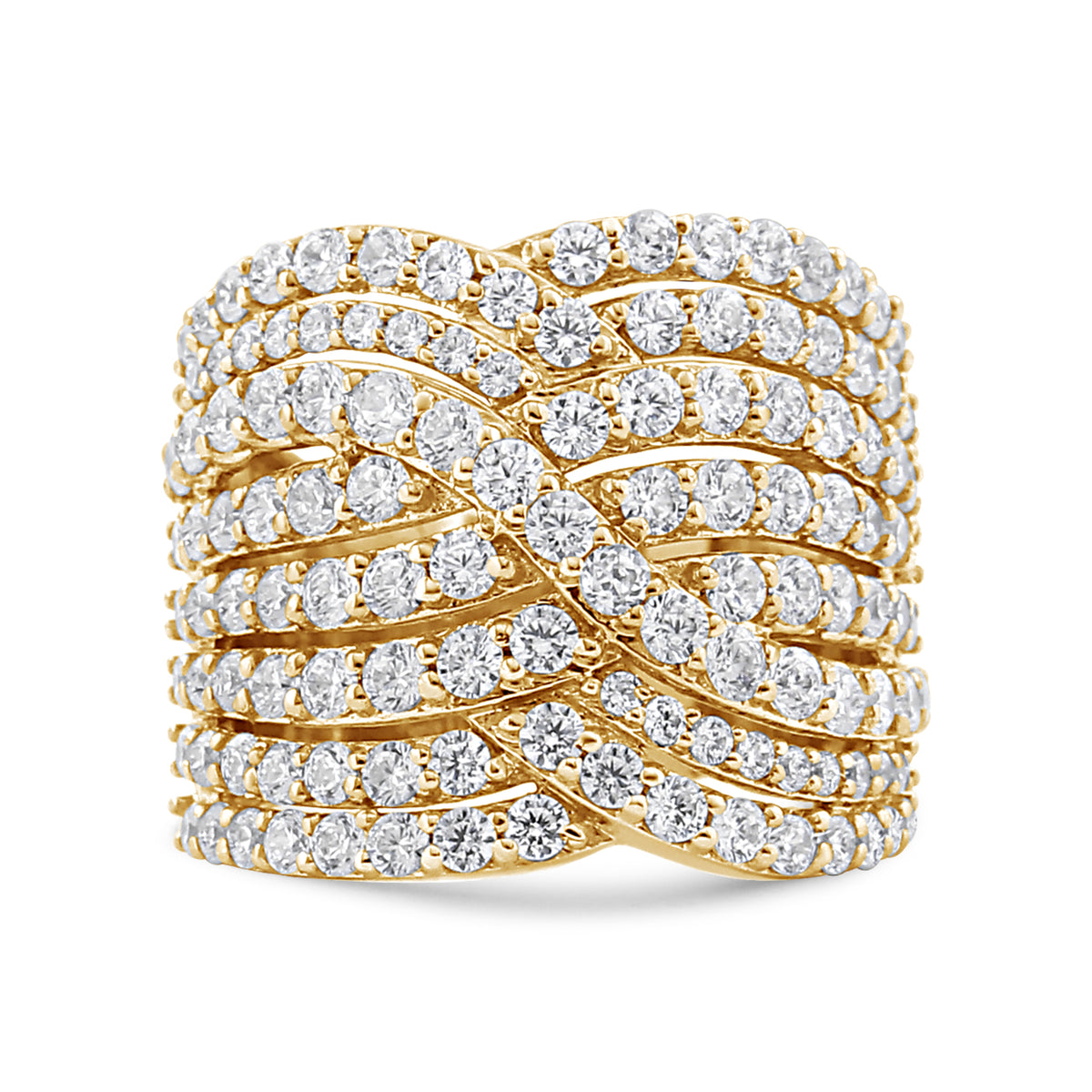 Anillo de oro amarillo de 10K con diamante de 3,0 Cttw, ocho filas, diseño envolvente, sortija llamativa (color H-I, claridad I2-I3) - Talla 7