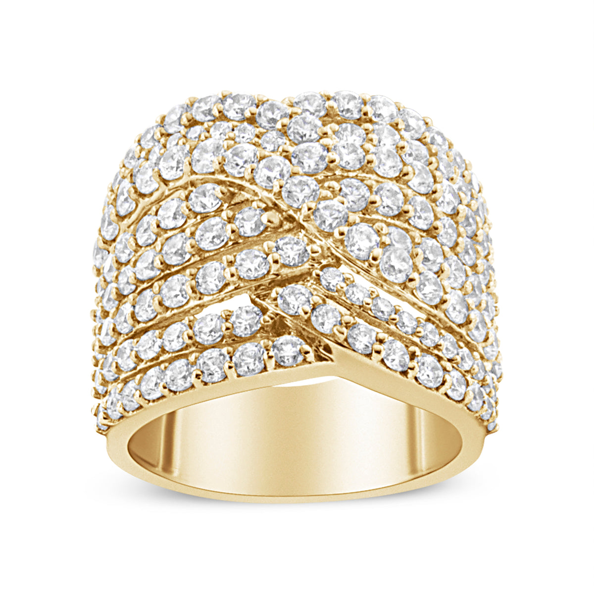 Anillo de oro amarillo de 10K con diamante de 3,0 Cttw, ocho filas, diseño envolvente, sortija llamativa (color H-I, claridad I2-I3) - Talla 7