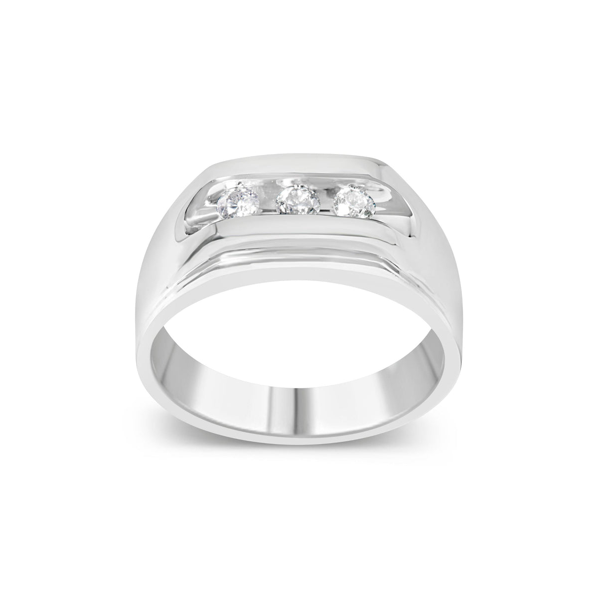 Anillo de banda para hombre de plata esterlina .925 con 3 diamantes engastados en canal de 1/3 Cttw (color I-J, claridad I3) - Talla 10