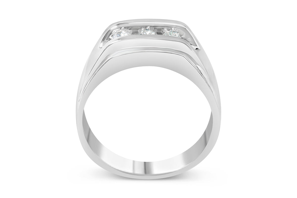Anillo de banda para hombre de plata esterlina .925 con 3 diamantes engastados en canal de 1/3 Cttw (color I-J, claridad I3) - Talla 10