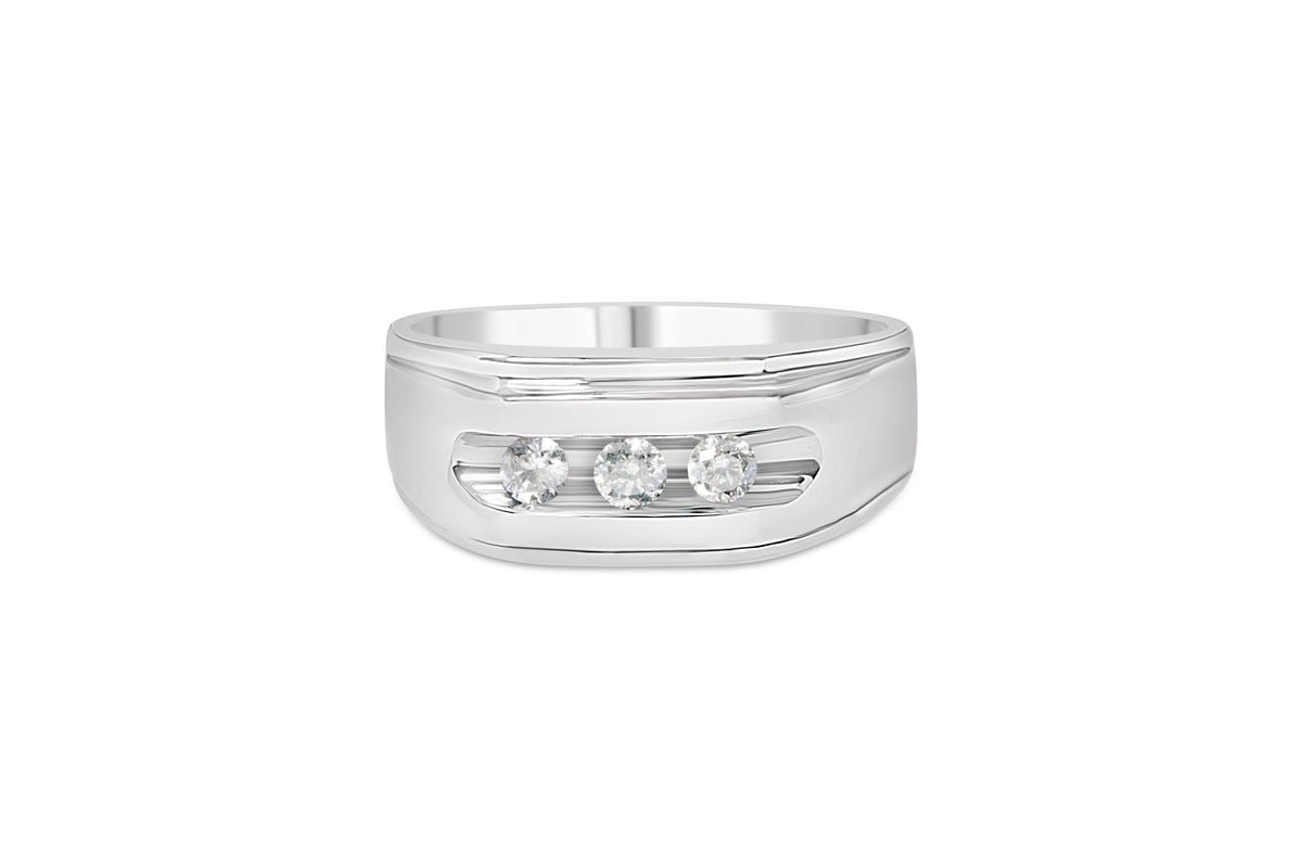Anillo de banda para hombre de plata esterlina .925 con 3 diamantes engastados en canal de 1/3 Cttw (color I-J, claridad I3) - Talla 10