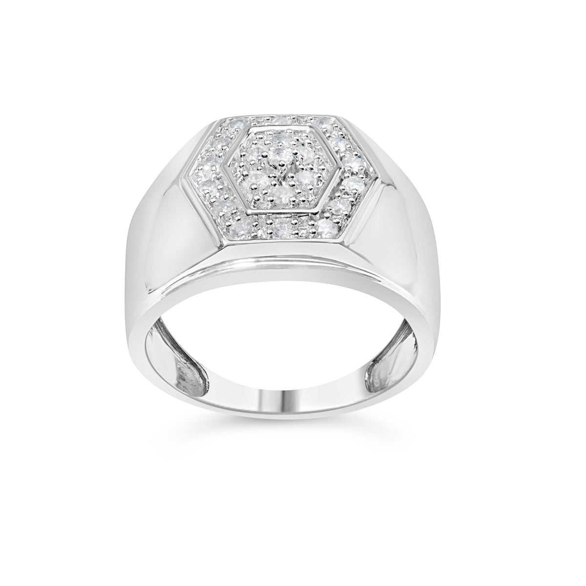 Anillo de plata de ley .925 para hombre con diamantes múltiples de 1/2 quilate en engaste hexagonal (color I-J, claridad I3) - Talla 10