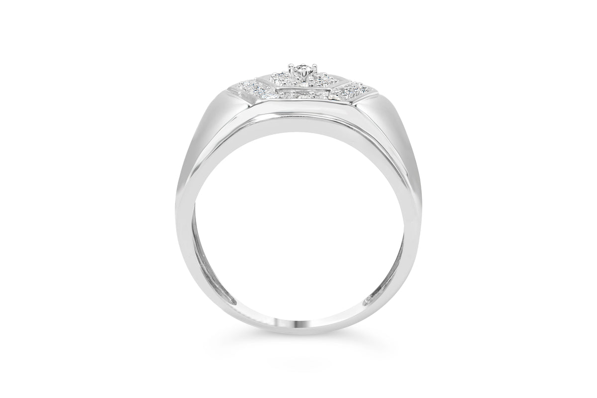 Anillo de plata de ley .925 para hombre con diamantes múltiples de 1/2 quilate en engaste hexagonal (color I-J, claridad I3) - Talla 10