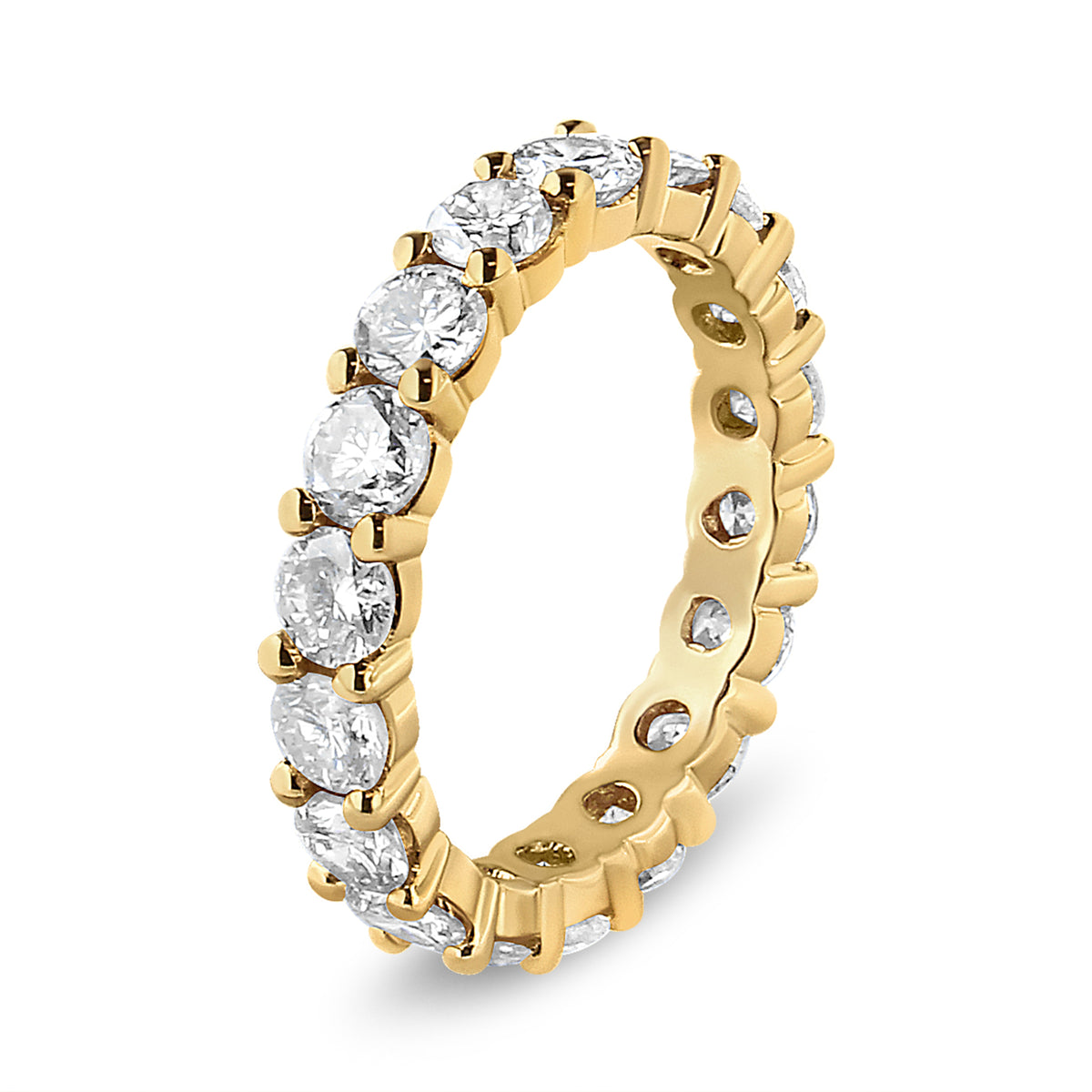 Обручальное кольцо с бриллиантами круглой огранки общим весом 3,00 карата из желтого золота 14 карат, закрепка "общий крапан" (цвет J-K, чистота VS1-VS2) - размер кольца 7