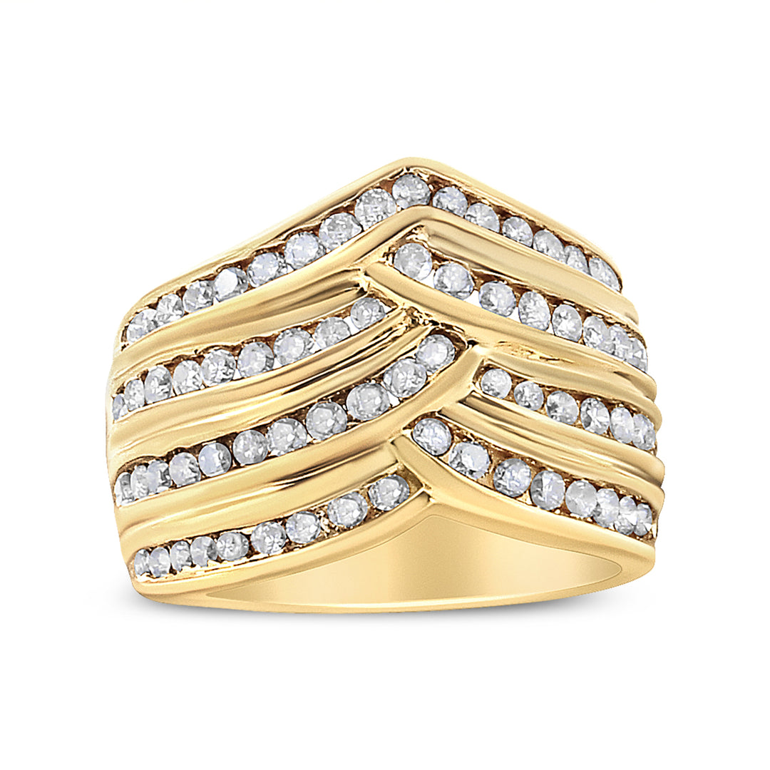 Anillo de oro amarillo de 10 qt chapado en plata de ley .925 con canal de diamantes de 1 1/2 quilates (color champán, claridad I2-I3), talla 7