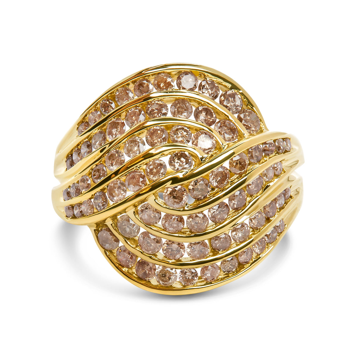 Anillo de banda con diseño de espiral y diamantes en canal de oro amarillo de 10 qt con 2.0 quilates de peso total (color K-L, claridad I1-I2) - Talla 7